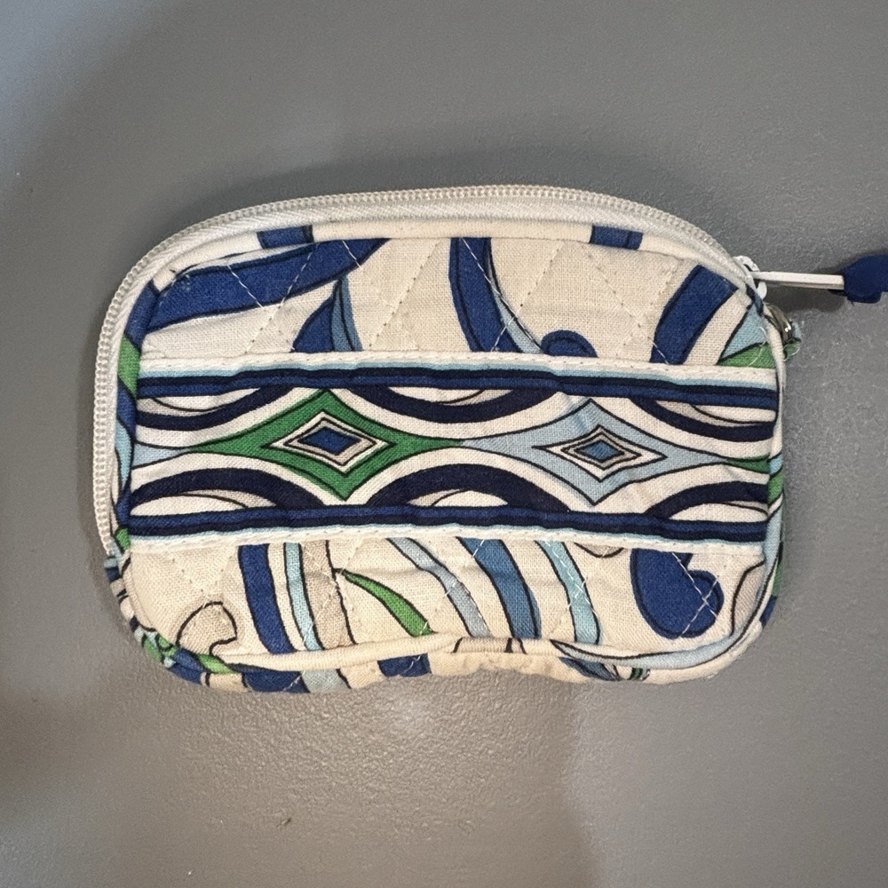 Vera Bradley Mediterranean Zippered Coin Change Wallet Storage Blue‎ White Green